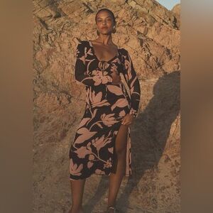 Anthropologie Keyhole Long-sleeve Printed Maxi